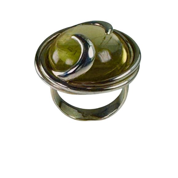 Cosmos Lemon Citrine Sterling Silver Yellow Cabochon Handmade Ring US 6.25 inch - Picture 2 of 7